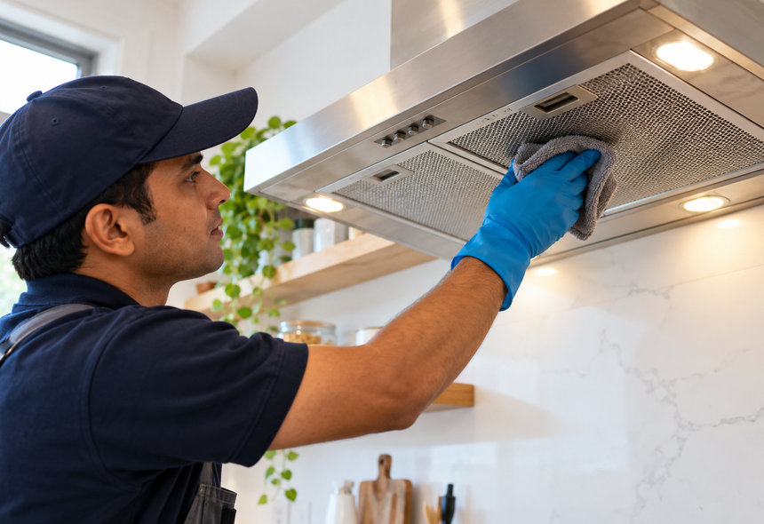 Illustrative photograph of kitchen chimney service: Chimney Deep Cleaning