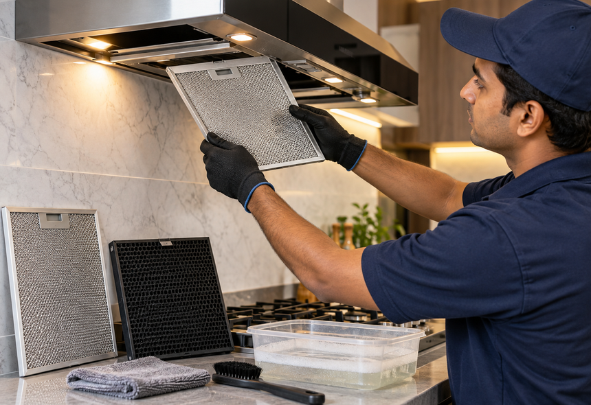 Illustrative photograph of kitchen chimney service: Filter Cleaning & Care