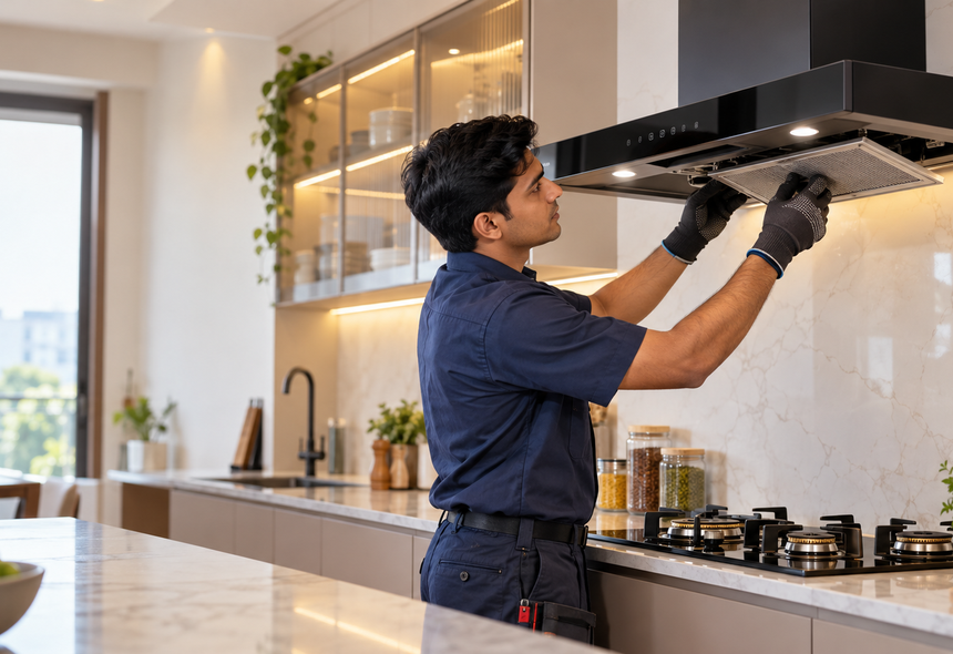 Illustrative photograph of kitchen chimney service: Periodic Maintenance